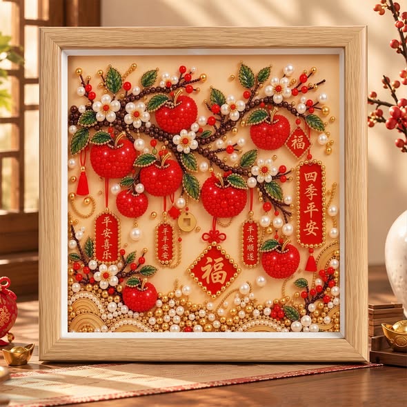 四季平安（蘋果款）含框珍珠畫