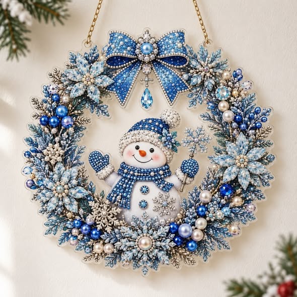 藍色雪人｜聖誕亞克力珍珠畫