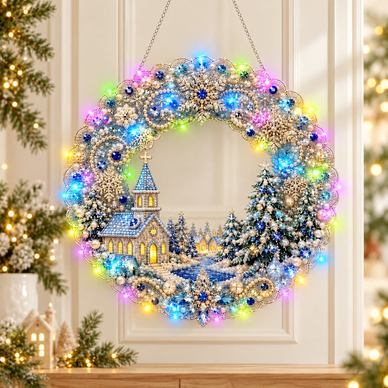 冰雪教堂｜聖誕LED燈帶珍珠畫